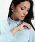 Collar Bead Detailed Chiffon Blue Shirt